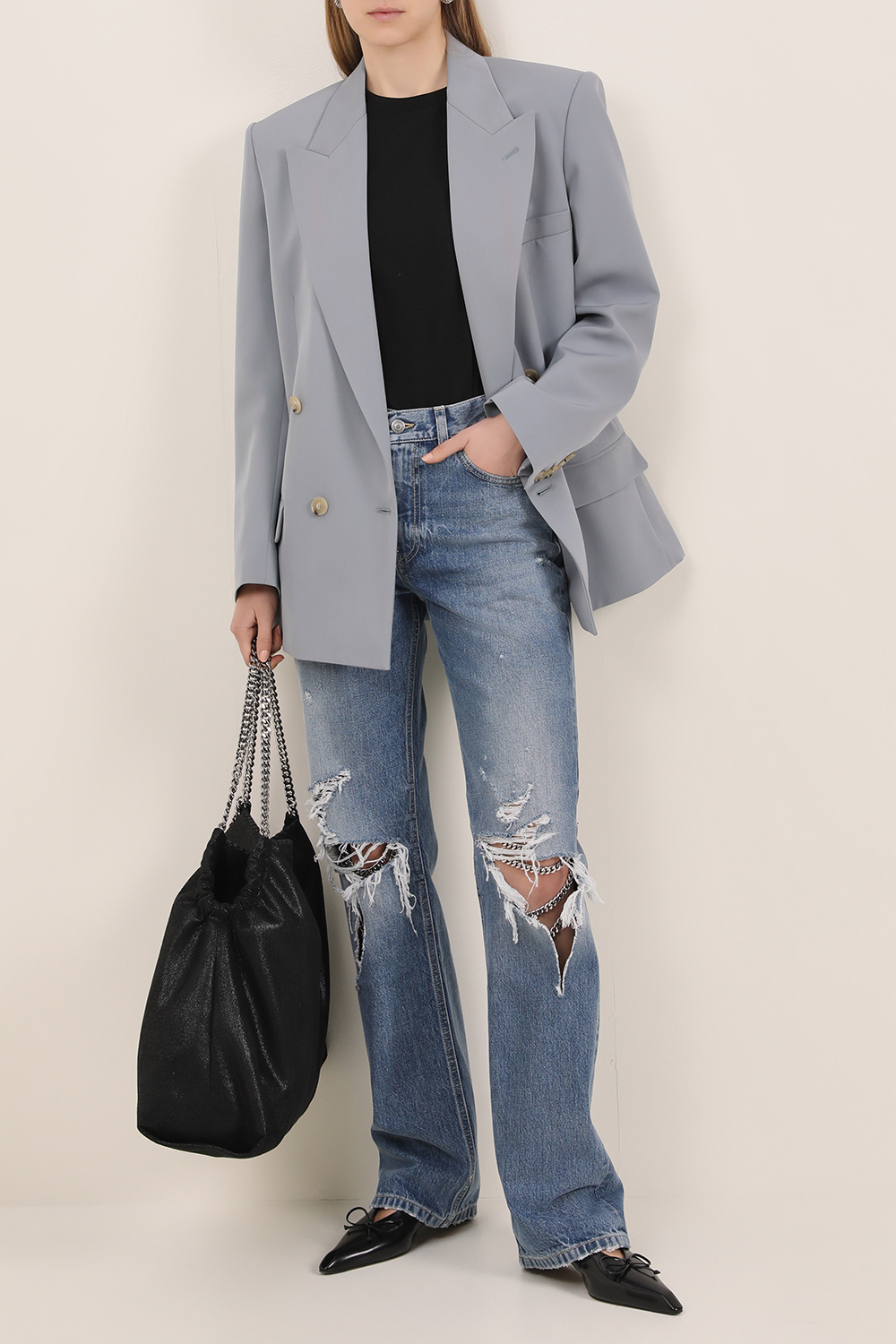 מכנסי ג'ינס עם קרעים בגזרה ישרה STELLA MCCARTNEY